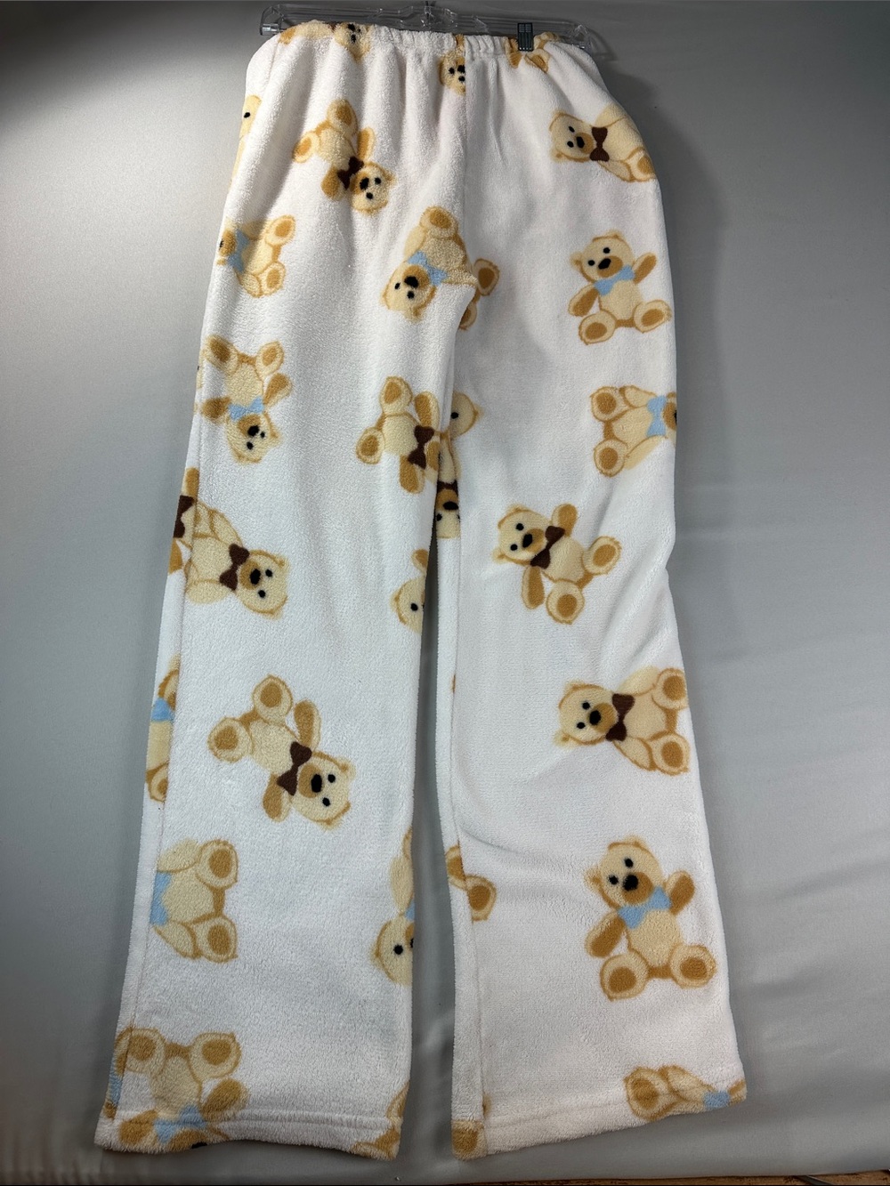 Weekend Edition Cozy Teddy Print Plush Fleece Pajama Pants Large White Tan Bears